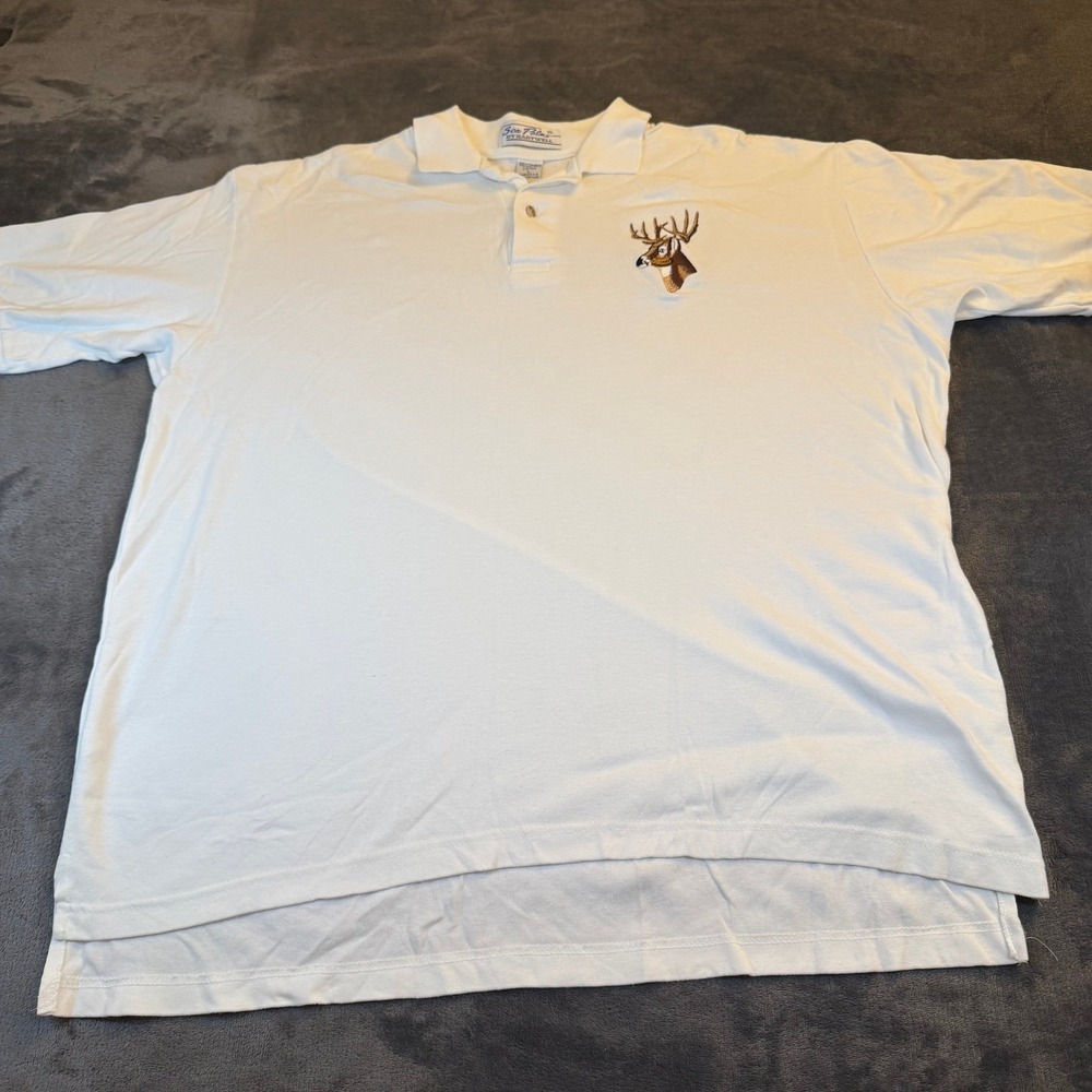 Sea Palms Hartwell Polo Shirt Mens Large White Embroidered Deer Cotton Vintage